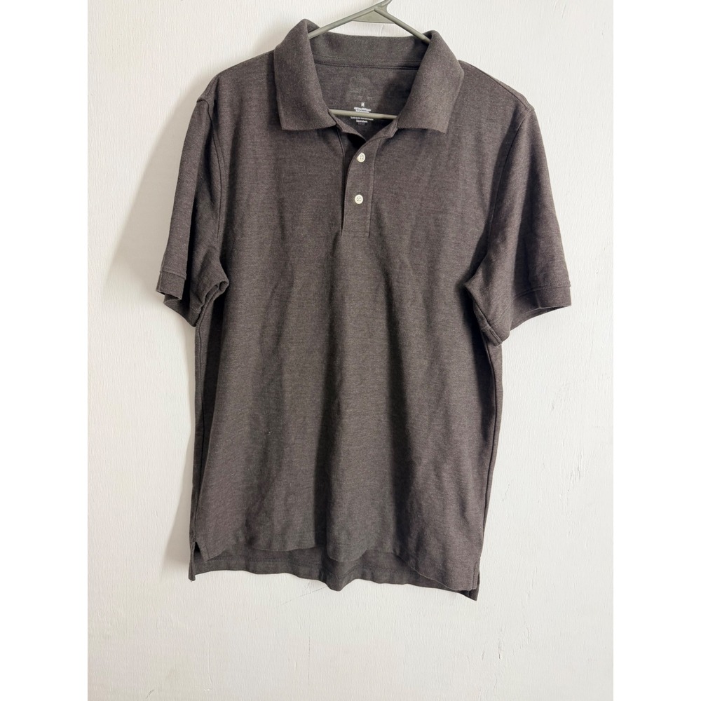 Mens Charcoal Heather Grey Short Sleeve Pique Polo Shirt Medium Classic Fit